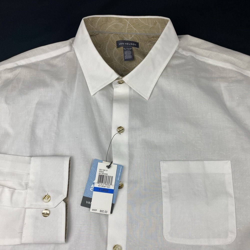 Van Heusen Shirt Mens XL White w/Flip Cuffs Classic Fit Temperature Control NWT!